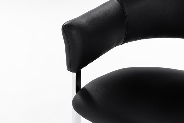 VIG Furniture Allie Black Leatherette Dining Chair With Polished Stainless Semi-Circle Base, Ergonomic Comfort VGVCB859A-BLK