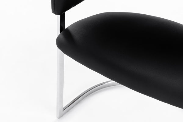 VIG Furniture Allie Black Leatherette Dining Chair With Polished Stainless Semi-Circle Base, Ergonomic Comfort VGVCB859A-BLK