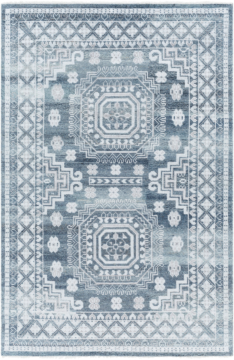 Almeria ALM-2300 6' x 9' Handmade Rug ALM2300-69  Black, Medium Gray, Light Beige, Pale Blue, Cream Surya