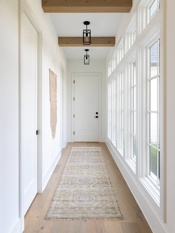 Almeria ALM-2301 3' x 10' Handmade Rug ALM2301-310  Mustard, Medium Gray, Pale Blue, Light Beige, Cream, Black Surya