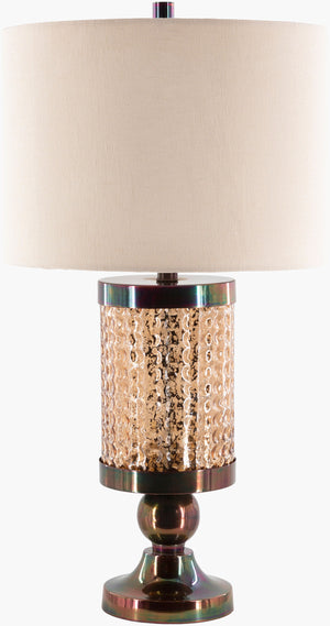 Surya Alsen Elegant 28” Accent Table Lamp With Glass Body And Linen Shade For Stylish Home Illumination Body, Champagne,Base, Metallic ,Bronze,Shade (Outside), Beige,Shade (Inside), White,Finial, Metallic ,Bronze,Harp, Metallic ,Bronze,Cord, Translucent Glass,Aluminum,Linen,Cotton,Aluminum Aln-001
