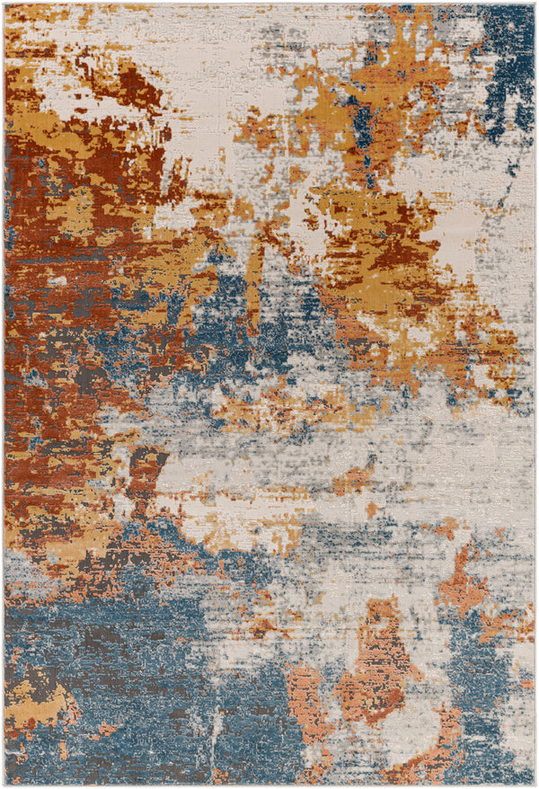 Alpine ALP-2316 8'10" x 12'4" Machine Woven Rug ALP2316-9124  Peach, Blue, Light Gray, Off-White, Charcoal, Medium Gray Surya