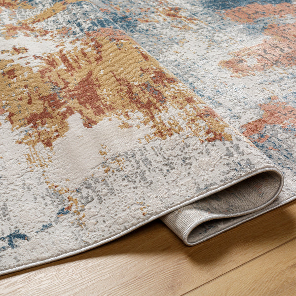 Alpine ALP-2316 8'10" x 12'4" Machine Woven Rug ALP2316-9124  Peach, Blue, Light Gray, Off-White, Charcoal, Medium Gray Surya