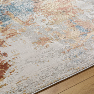 Alpine ALP-2316 8'10" x 12'4" Machine Woven Rug ALP2316-9124  Peach, Blue, Light Gray, Off-White, Charcoal, Medium Gray Surya