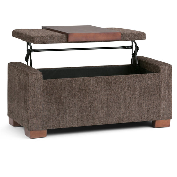 English Elm Bretton Lift-Top Storage Ottoman in Deep Umber Brown Chenille Fabric with Tray and Large Interior Storage B136P159221