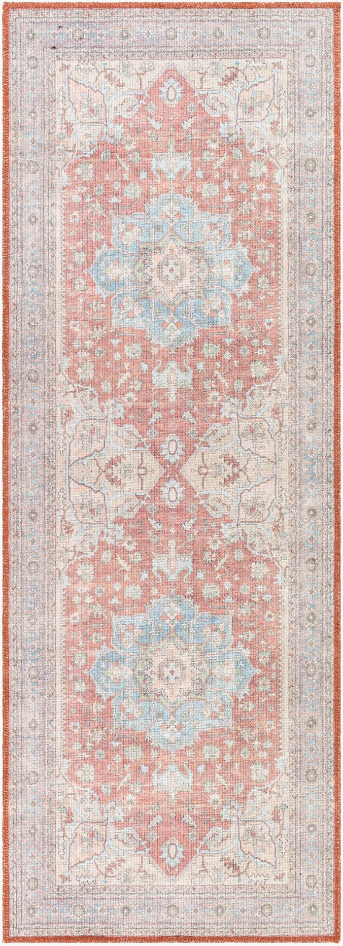 Livabliss Alanya Flatweave Runner Rug Turkish Medallion Pattern Hallway Entryway Polyester Chenille Brown, Denim 2'7" x 7'3" ALY2300-2773