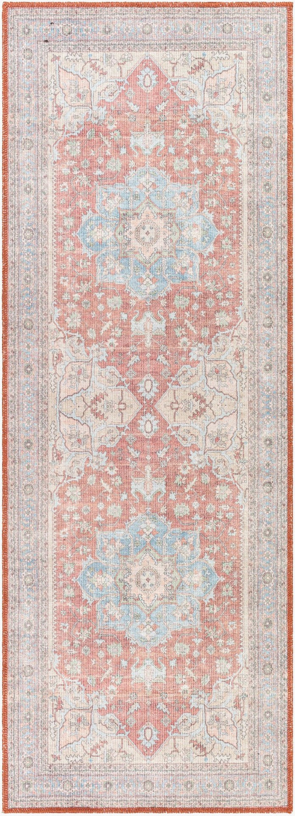 Livabliss Alanya Flatweave Runner Rug Turkish Medallion Pattern Hallway Entryway Polyester Chenille Brown, Denim 2'7" x 7'3" ALY2300-2773
