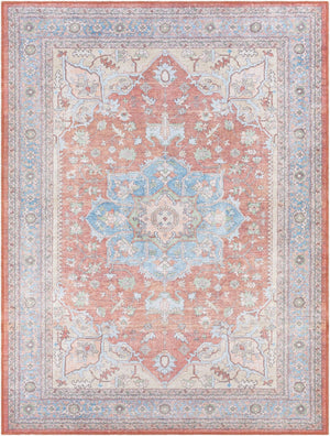 Livabliss Alanya Flatweave Runner Rug Turkish Medallion Pattern Hallway Entryway Polyester Chenille Brown, Denim 5'3" x 7' ALY2300-537