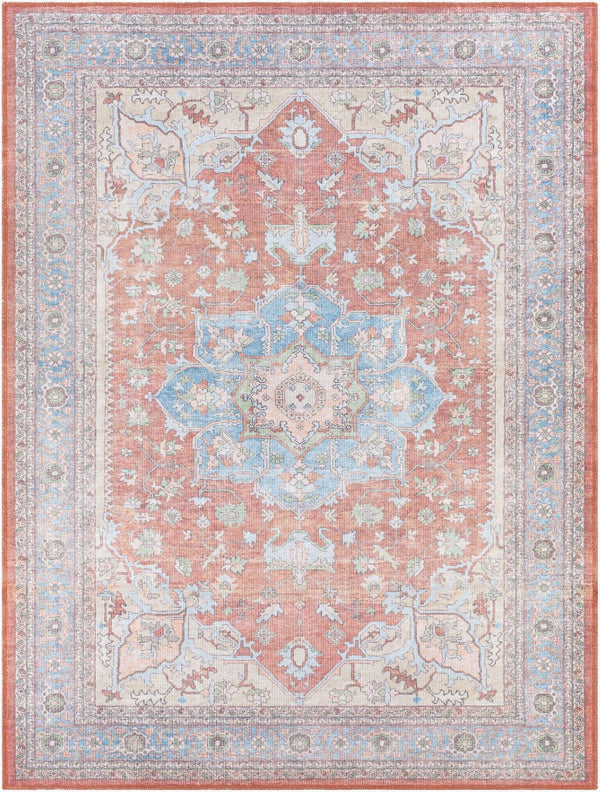 Livabliss Alanya Flatweave Runner Rug Turkish Medallion Pattern Hallway Entryway Polyester Chenille Brown, Denim 5'3" x 7' ALY2300-537