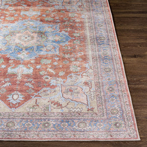 Livabliss Alanya Flatweave Runner Rug Turkish Medallion Pattern Hallway Entryway Polyester Chenille Brown, Denim 5'3" x 7' ALY2300-537