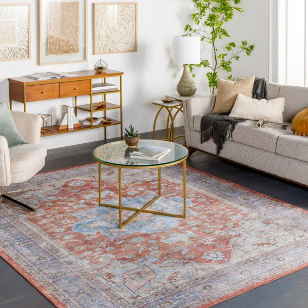 Livabliss Alanya Flatweave Runner Rug Turkish Medallion Pattern Hallway Entryway Polyester Chenille Brown, Denim 5'3" x 7' ALY2300-537