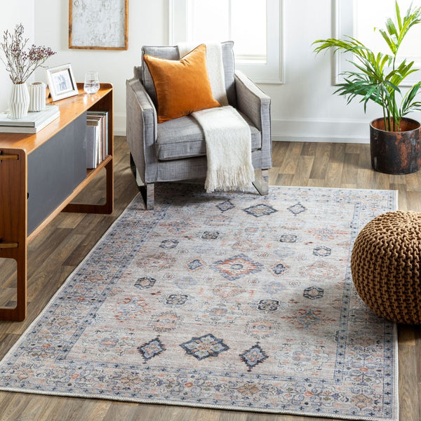 Livabliss Alanya Flatweave Turkish Area Rug Machine Woven Chenille Blend for High Traffic Rooms Rust, Dark Blue 5'3" x 7' ALY2302-537