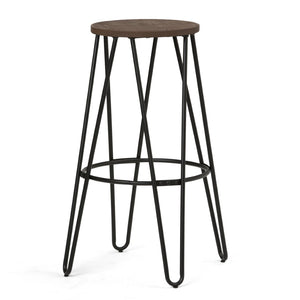 English Elm Simeon 30" Industrial Metal Bar Stool With Rustic Wood Seat - Cocoa Brown & Black Hairpin Legs B136P159610-GIGA