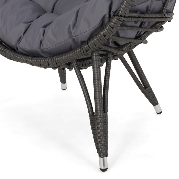 English Elm Christopher Knight Home® - SANTINO Teardrop Wicker Chair with Water‑Resistant Cushion, Gray Faux Rattan, Iron Frame, Cozy Lounger 65646.00GDGRY