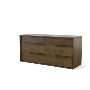 VIG Furniture Amberlie Modern Walnut Dresser With 6 Smooth-Glide Drawers, Integrated Handles, Mid-Century Warmth VGMABR-96-WAL-DRS