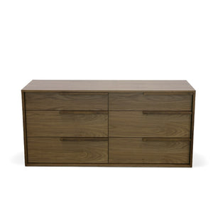 VIG Furniture Amberlie Modern Walnut Dresser With 6 Smooth-Glide Drawers, Integrated Handles, Mid-Century Warmth VGMABR-96-WAL-DRS