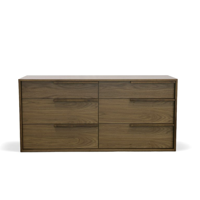 VIG Furniture Amberlie Modern Walnut Dresser With 6 Smooth-Glide Drawers, Integrated Handles, Mid-Century Warmth VGMABR-96-WAL-DRS