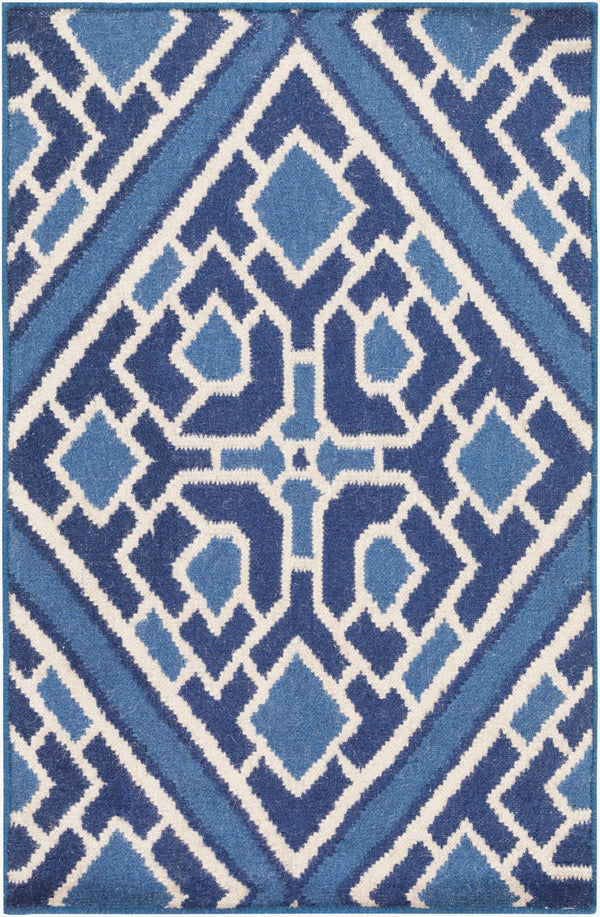 Surya Alameda 2'6" X 8' Handmade Wool Rug - Elegant Global Design, Durable, Spot Clean, One Year Warranty Dark Blue Wool Amd1005-23