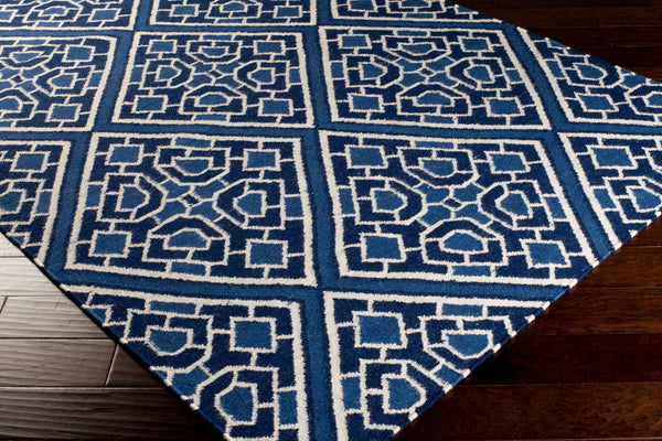 Surya Alameda 2'6" X 8' Handmade Wool Rug - Elegant Global Design, Durable, Spot Clean, One Year Warranty Dark Blue Wool Amd1005-23