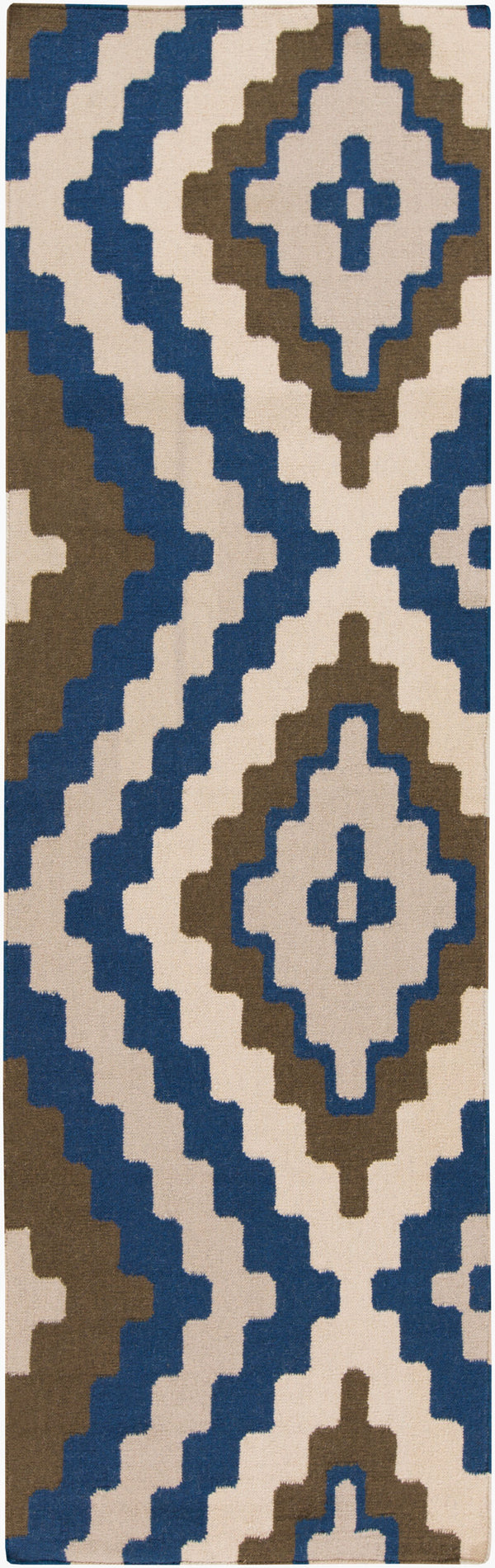Surya Alameda 2'6" X 8' Handmade Wool Rug - Elegant Global Design, Durable, Spot Clean, One Year Warranty Dark Blue Wool Amd1047-268