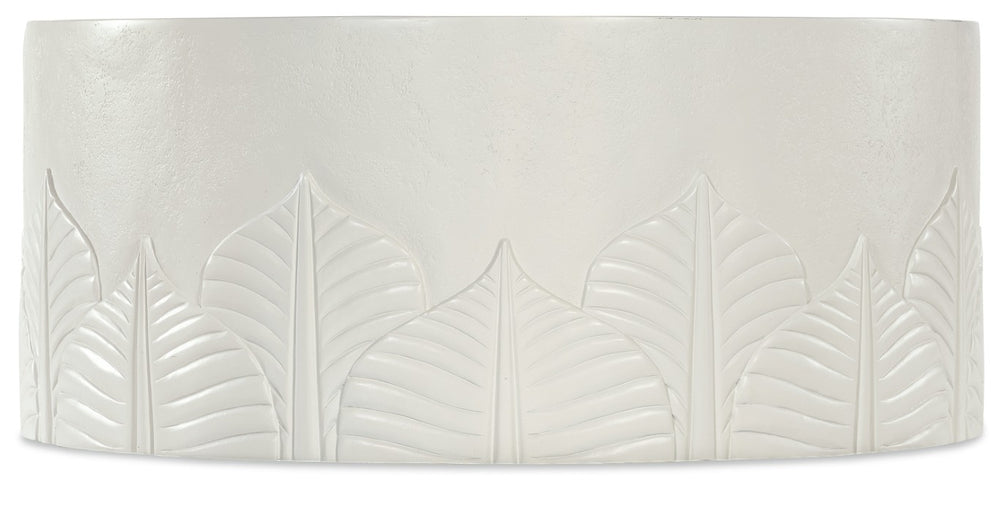 Hooker Furniture Commerce Amelia Round Cocktail Table — Textured Cream Plaster Finish, Embossed Leaf Motif, Casters, Durable Wood-Resin Construction 7228-80229-02