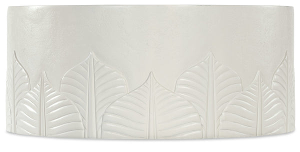 Hooker Furniture Commerce Amelia Round Cocktail Table — Textured Cream Plaster Finish, Embossed Leaf Motif, Casters, Durable Wood-Resin Construction 7228-80229-02