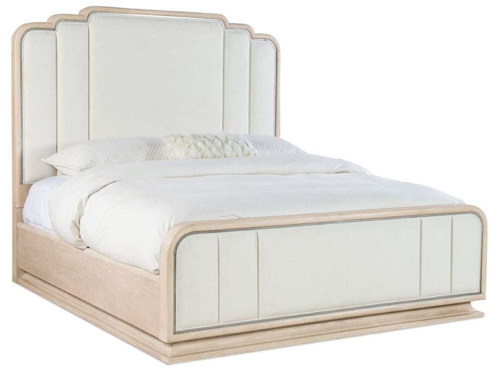 Hooker Furniture Nouveau Parisian Upholstered California King Bed With Channeled Plush Fabric, Silver Trim, Sandstone Oak Finish 89.25 L x 80.75W x 72.00H 6500-90866-80