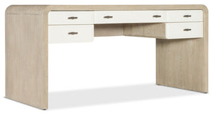 Hooker Furniture Brixton Writing Desk With Two-Tone Elm & Ivory Finish, 5 Drawers, Drop-Front Keyboard, Curved Design 6022-10458-80