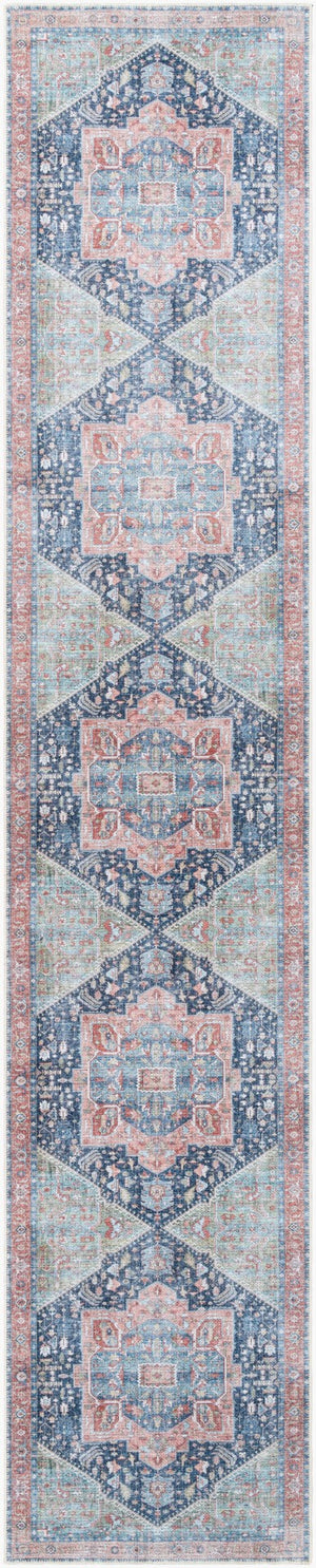 Livabliss Amelie Soft Chenille Traditional Accent Rug for Entryway Bathroom or Beside Bed Navy, Peach 2'7" x 18' AML2311-2718