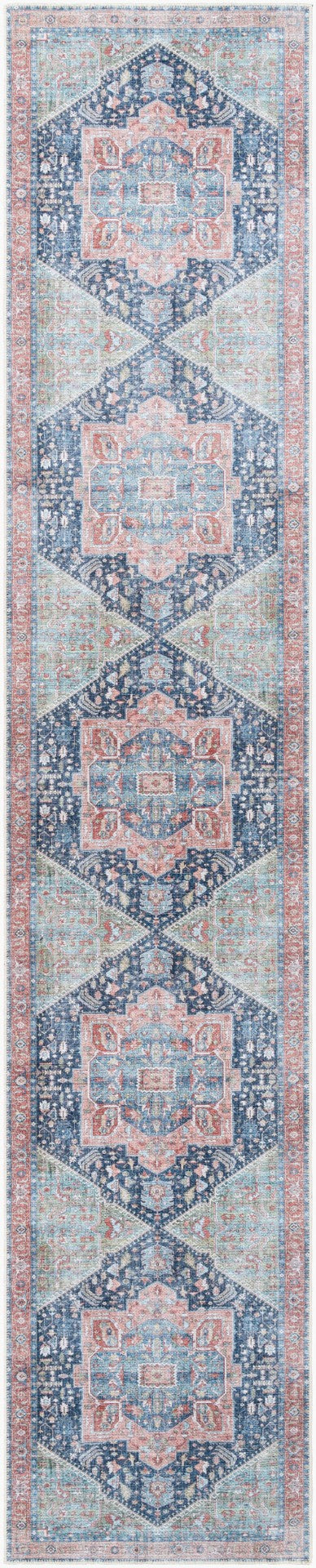 Livabliss Amelie Soft Chenille Traditional Accent Rug for Entryway Bathroom or Beside Bed Navy, Peach 2'7" x 18' AML2311-2718