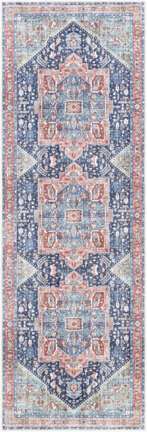 Livabliss Amelie Soft Chenille Traditional Accent Rug for Entryway Bathroom or Beside Bed Navy, Peach 2'7" x 7'10" AML2311-27710