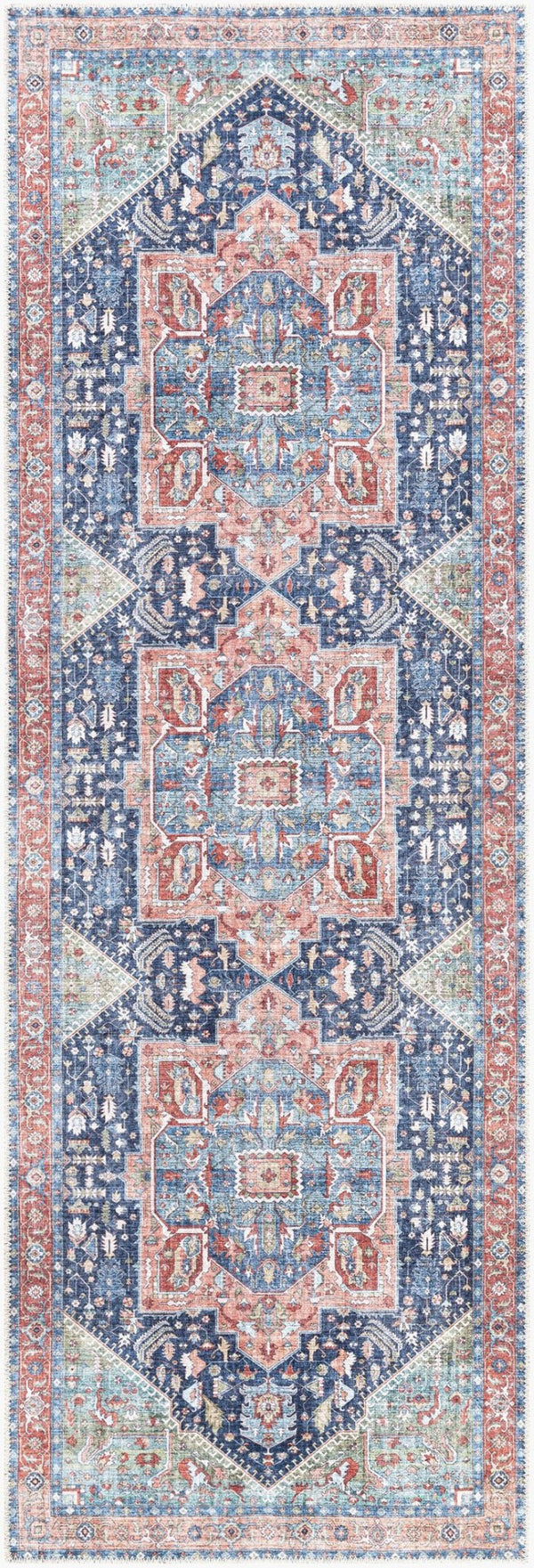 Livabliss Amelie Soft Chenille Traditional Accent Rug for Entryway Bathroom or Beside Bed Navy, Peach 2'7" x 7'10" AML2311-27710