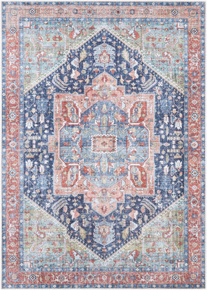 Livabliss Amelie Soft Chenille Traditional Accent Rug for Entryway Bathroom or Beside Bed Navy, Peach 8'10" x 12' AML2311-81012