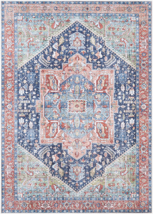 Livabliss Amelie Soft Chenille Traditional Accent Rug for Entryway Bathroom or Beside Bed Navy, Peach 8'10" x 12' AML2311-81012