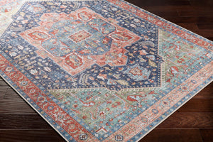 Livabliss Amelie Soft Chenille Traditional Accent Rug for Entryway Bathroom or Beside Bed Navy, Peach 2'7" x 18' AML2311-2718