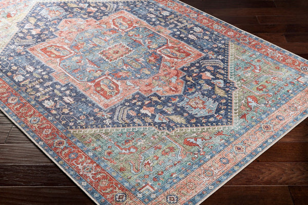 Livabliss Amelie Soft Chenille Traditional Accent Rug for Entryway Bathroom or Beside Bed Navy, Peach 2'7" x 18' AML2311-2718