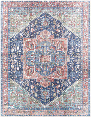Livabliss Amelie Soft Chenille Traditional Accent Rug for Entryway Bathroom or Beside Bed Navy, Peach 7'10" x 10'2" AML2311-710102