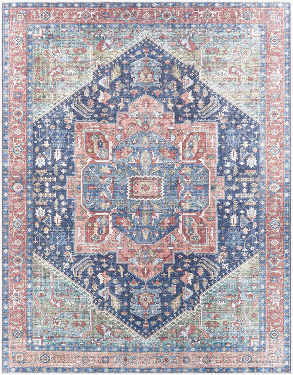 Livabliss Amelie Soft Chenille Traditional Accent Rug for Entryway Bathroom or Beside Bed Navy, Peach 7'10" x 10'2" AML2311-710102