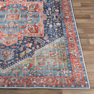 Livabliss Amelie Soft Chenille Traditional Accent Rug for Entryway Bathroom or Beside Bed Navy, Peach 2'7" x 18' AML2311-2718
