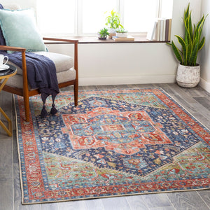 Livabliss Amelie Soft Chenille Traditional Accent Rug for Entryway Bathroom or Beside Bed Navy, Peach 8'10" x 12' AML2311-81012