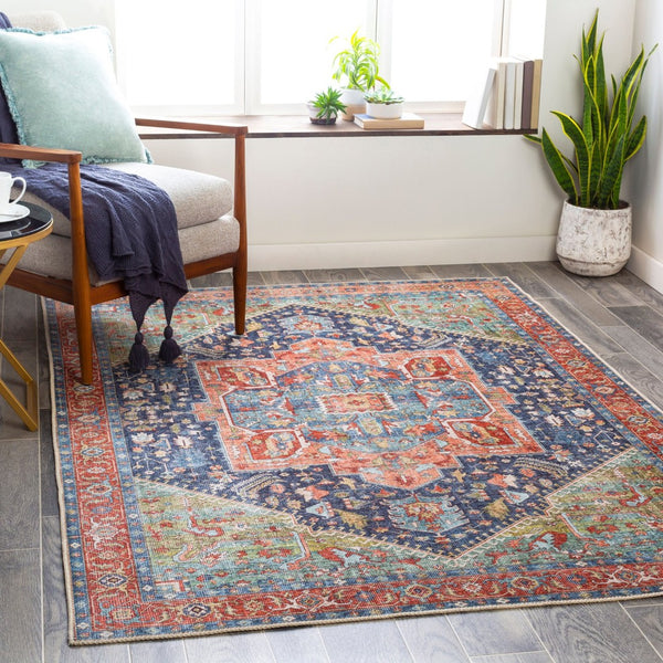 Livabliss Amelie Soft Chenille Traditional Accent Rug for Entryway Bathroom or Beside Bed Navy, Peach 8'10" x 12' AML2311-81012