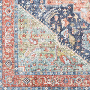 Livabliss Amelie Soft Chenille Traditional Accent Rug for Entryway Bathroom or Beside Bed Navy, Peach 2'7" x 18' AML2311-2718