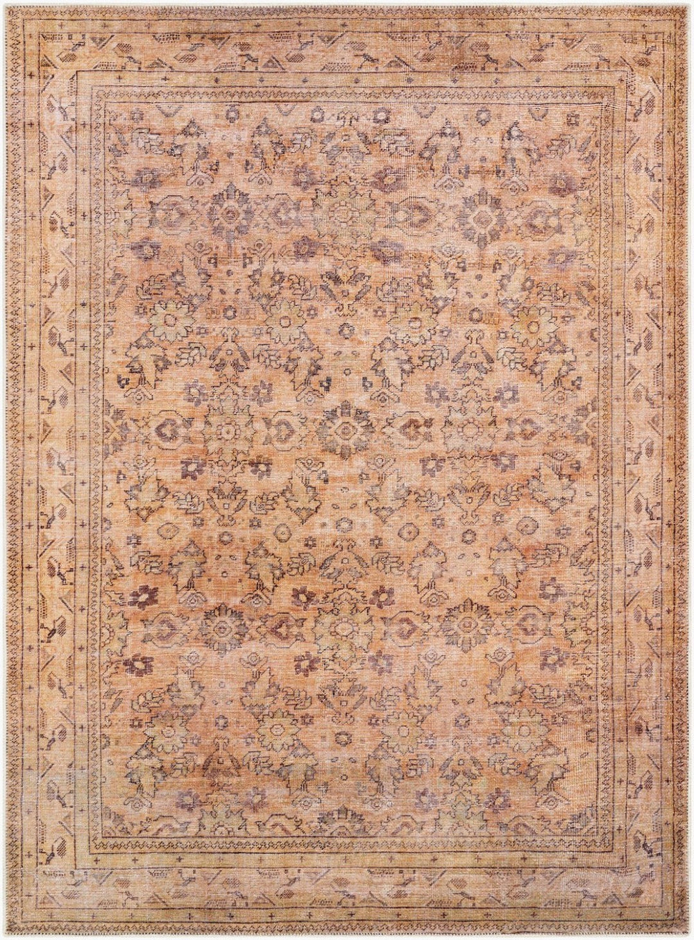 Livabliss Amelie Traditional Chenille Area Rug Soft Low Pile Machine Woven for Living Dining Rooms Brown, Mustard 7'10" x 10'2" AML2338-710102