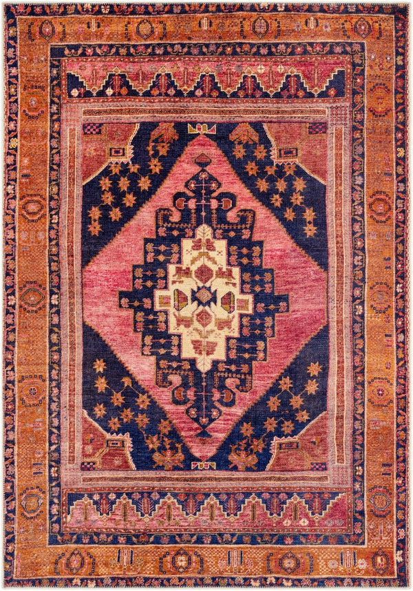 Livabliss Amelie Flatweave Chenille Area Rug Traditional Pattern for Entryways and Small Spaces Dark Blue, Rose 2' x 2'11" AML2347-2211