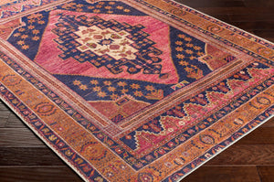 Livabliss Amelie Flatweave Chenille Area Rug Traditional Pattern for Entryways and Small Spaces Dark Blue, Rose 2'7" x 7'10" AML2347-27710