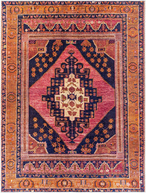 Livabliss Amelie Flatweave Chenille Area Rug Traditional Pattern for Entryways and Small Spaces Dark Blue, Rose 7'10" x 10'2" AML2347-710102