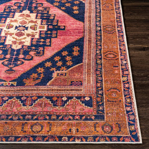 Livabliss Amelie Flatweave Chenille Area Rug Traditional Pattern for Entryways and Small Spaces Dark Blue, Rose 2'7" x 7'10" AML2347-27710