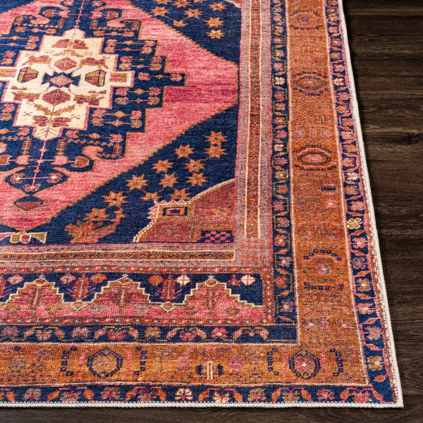 Livabliss Amelie Flatweave Chenille Area Rug Traditional Pattern for Entryways and Small Spaces Dark Blue, Rose 2'7" x 7'10" AML2347-27710