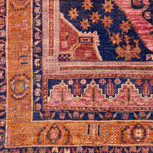 Livabliss Amelie Flatweave Chenille Area Rug Traditional Pattern for Entryways and Small Spaces Dark Blue, Rose 2'7" x 7'10" AML2347-27710
