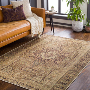 Livabliss Amelie Chenille Area Rug Traditional Motifs Soft Transitional Style for Living Rooms Mustard, Brown 8'10" x 12' AML2348-81012